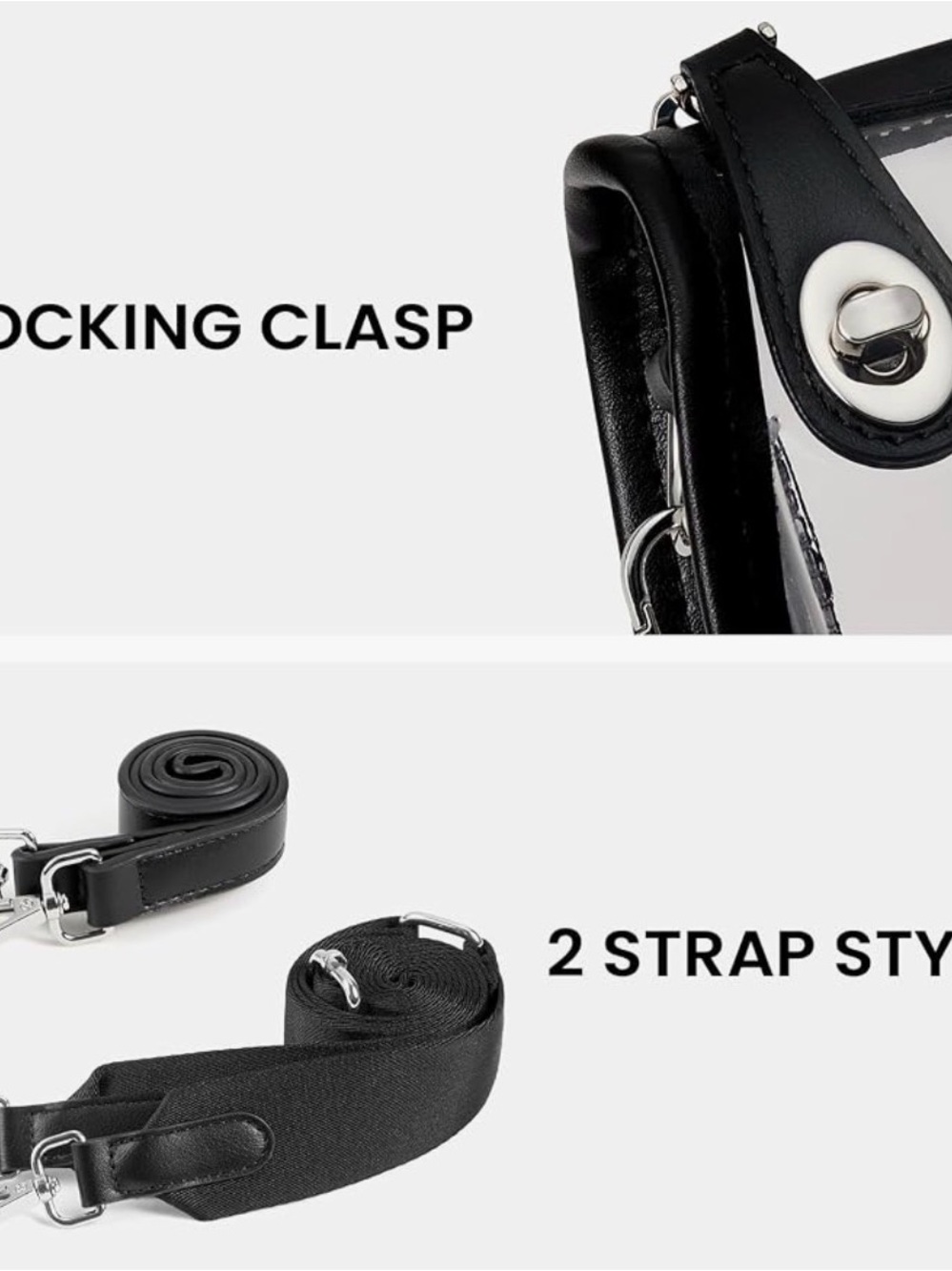 Clear Black Trim Shoulder Bag with Detachable Strap (stadium friendly) - Picture 3 of 4